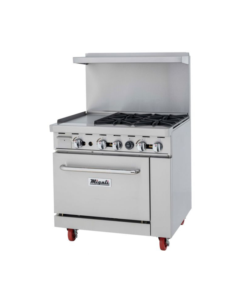 Migali C-RO4-12GL-LP 4 Burner Range, 12” Griddle Left Side, (1) Oven, Liquid Propane