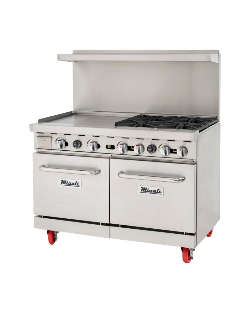 Migali C-RO4-24GL-LP 4 Burner Range, 24” Griddle Left Side, (2) Ovens, Liquid Propane