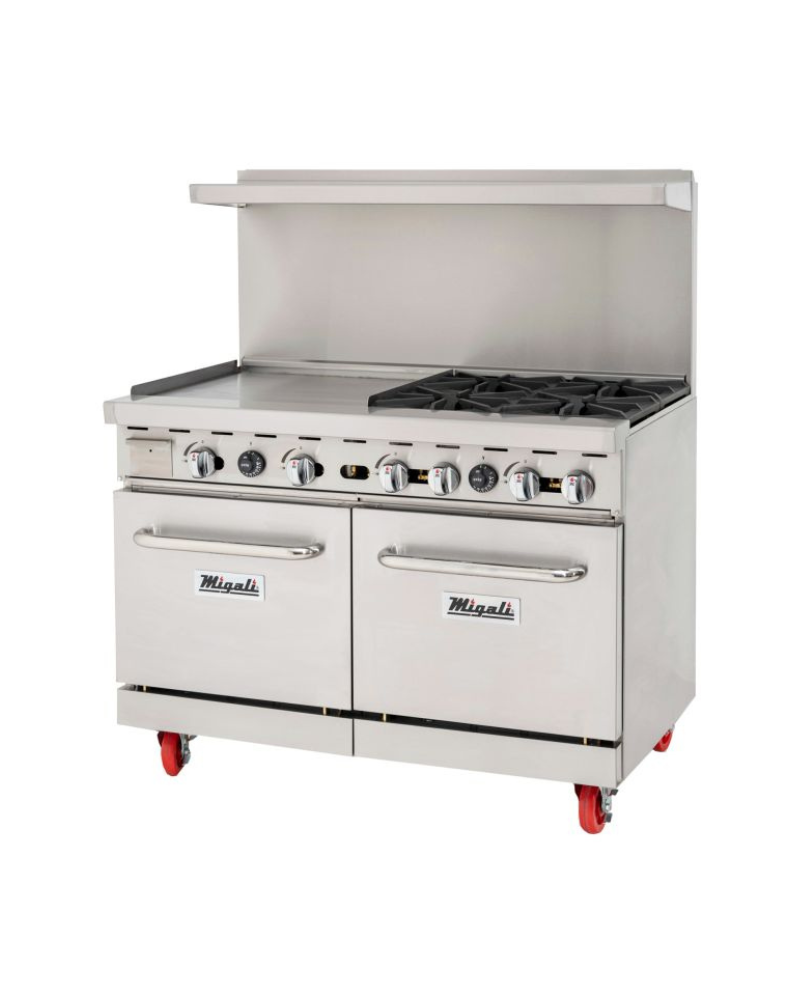 Migali C-RO4-24GL-NG 4 Burner Range, 24” Griddle Left Side, (2) Ovens, Natural Gas
