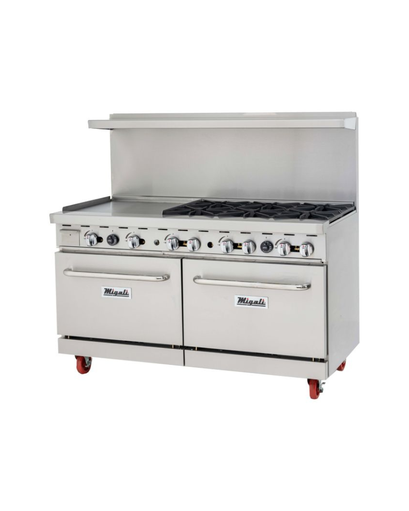 Migali C-RO6-24GL-LP 6 Burner Range, 24” Griddle Left Side, (2) Ovens, Liquid Propane
