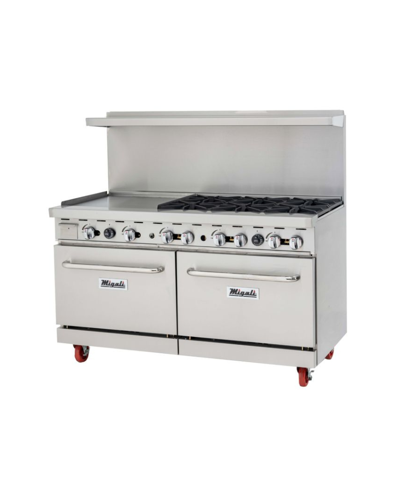 Migali C-RO6-24GL-NG 6 Burner Range, 24” Griddle Left Side, (2) Ovens, Natural Gas