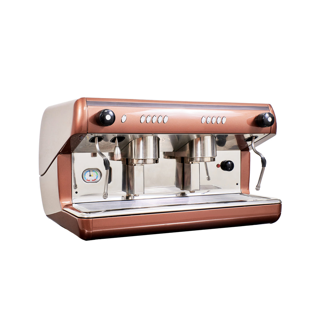 Professional 2-group coffee machine in a retro brown color