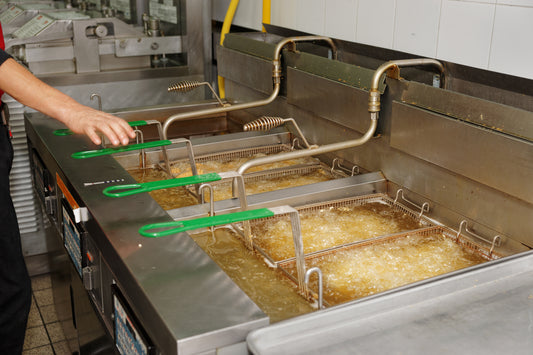 Commercial deep fryers in a fast food kitchen
